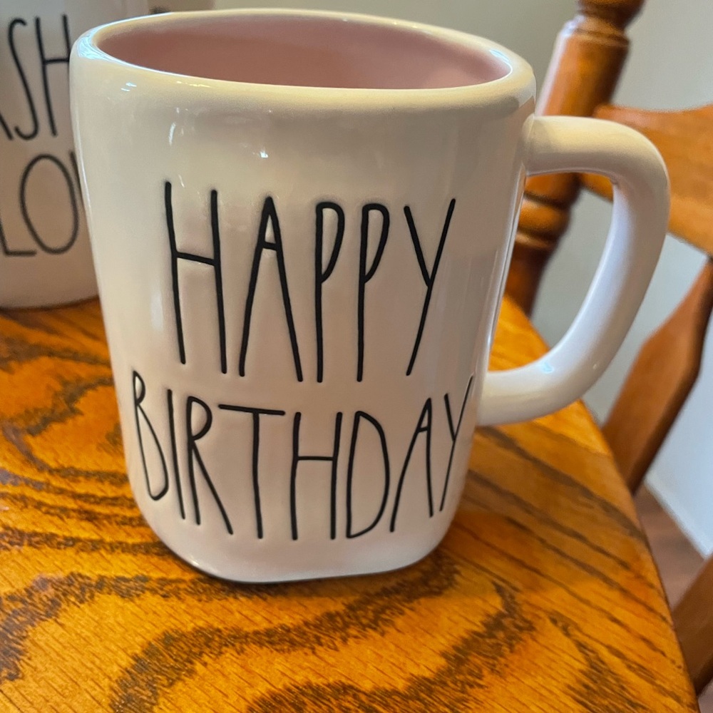 Rae Dunn, “Happy Birthday” mug with pink inside. Never used. Perfect condition.